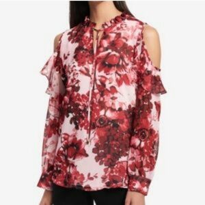 Calvin Klein Blouse Women's Cold Shoulder Ruffle Blouse Sz M